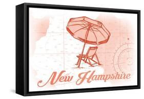 New Hampshire - Beach Chair and Umbrella - Coral - Coastal Icon-Lantern Press-Framed Stretched Canvas