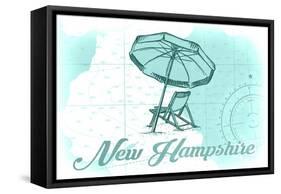 New Hampshire - Beach Chair and Umbrella - Teal - Coastal Icon-Lantern Press-Framed Stretched Canvas