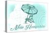 New Hampshire - Beach Chair and Umbrella - Teal - Coastal Icon-Lantern Press-Stretched Canvas