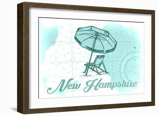 New Hampshire - Beach Chair and Umbrella - Teal - Coastal Icon-Lantern Press-Framed Art Print
