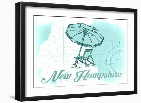 New Hampshire - Beach Chair and Umbrella - Teal - Coastal Icon-Lantern Press-Framed Art Print