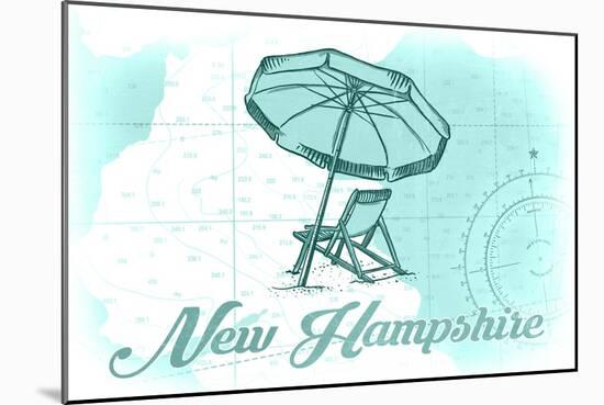 New Hampshire - Beach Chair and Umbrella - Teal - Coastal Icon-Lantern Press-Mounted Art Print