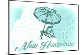 New Hampshire - Beach Chair and Umbrella - Teal - Coastal Icon-Lantern Press-Mounted Art Print