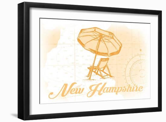 New Hampshire - Beach Chair and Umbrella - Yellow - Coastal Icon-Lantern Press-Framed Art Print