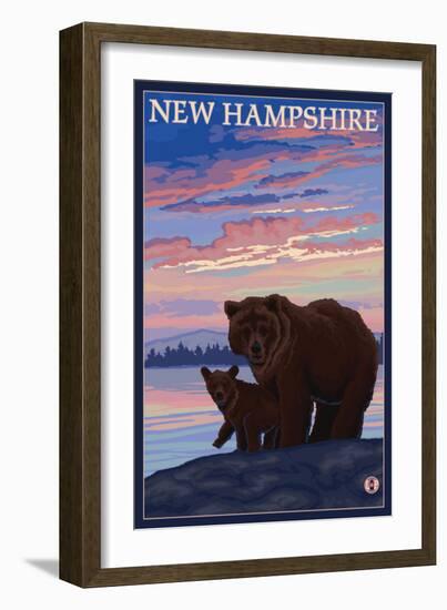 New Hampshire - Bear and Cub-Lantern Press-Framed Art Print