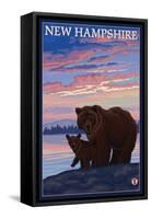 New Hampshire - Bear and Cub-Lantern Press-Framed Stretched Canvas