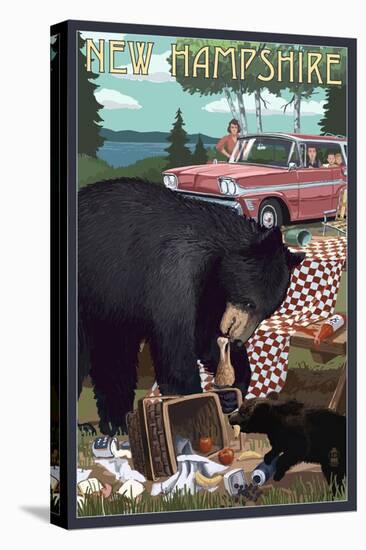 New Hampshire - Bear and Picnic Scene-Lantern Press-Stretched Canvas