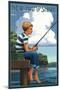 New Hampshire - Boy Fishing-Lantern Press-Mounted Art Print