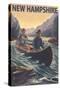 New Hampshire - Canoe on Rapids-Lantern Press-Stretched Canvas