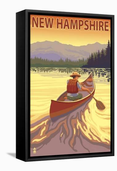 New Hampshire - Canoe Scene-Lantern Press-Framed Stretched Canvas