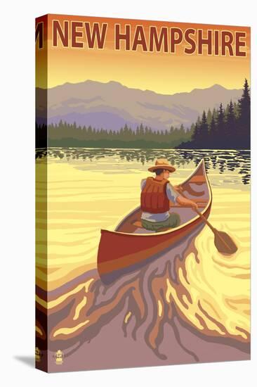 New Hampshire - Canoe Scene-Lantern Press-Stretched Canvas