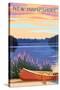 New Hampshire - Canoers on Lake-Lantern Press-Stretched Canvas