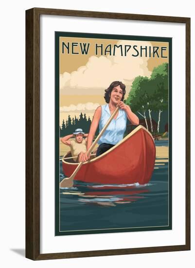 New Hampshire - Canoers on Lake-Lantern Press-Framed Art Print