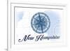 New Hampshire - Compass - Blue - Coastal Icon-Lantern Press-Framed Art Print