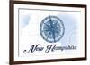 New Hampshire - Compass - Blue - Coastal Icon-Lantern Press-Framed Art Print