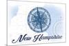 New Hampshire - Compass - Blue - Coastal Icon-Lantern Press-Mounted Art Print