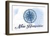 New Hampshire - Compass - Blue - Coastal Icon-Lantern Press-Framed Art Print