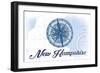 New Hampshire - Compass - Blue - Coastal Icon-Lantern Press-Framed Art Print