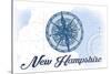 New Hampshire - Compass - Blue - Coastal Icon-Lantern Press-Stretched Canvas