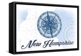 New Hampshire - Compass - Blue - Coastal Icon-Lantern Press-Framed Stretched Canvas