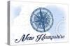 New Hampshire - Compass - Blue - Coastal Icon-Lantern Press-Stretched Canvas