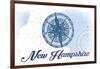 New Hampshire - Compass - Blue - Coastal Icon-Lantern Press-Framed Art Print