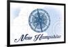 New Hampshire - Compass - Blue - Coastal Icon-Lantern Press-Framed Art Print