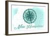 New Hampshire - Compass - Teal - Coastal Icon-Lantern Press-Framed Art Print