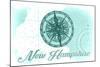 New Hampshire - Compass - Teal - Coastal Icon-Lantern Press-Mounted Art Print