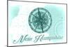 New Hampshire - Compass - Teal - Coastal Icon-Lantern Press-Mounted Art Print