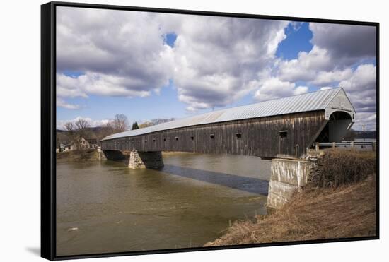 New Hampshire, Cornish Windsor Covered Bridge over Connecticut River-Walter Bibikow-Framed Stretched Canvas