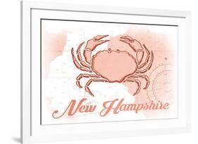 New Hampshire - Crab - Coral - Coastal Icon-Lantern Press-Framed Premium Giclee Print