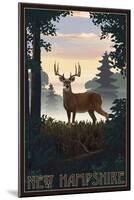 New Hampshire - Deer and Sunrise-Lantern Press-Mounted Art Print