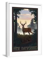 New Hampshire - Deer and Sunrise-Lantern Press-Framed Art Print