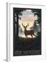 New Hampshire - Deer and Sunrise-Lantern Press-Framed Art Print
