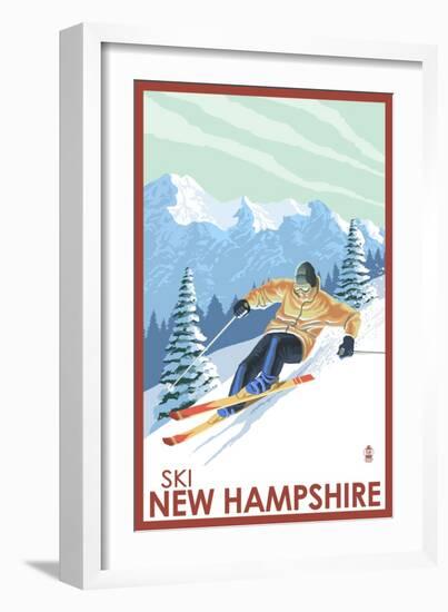 New Hampshire - Downhill Skier-Lantern Press-Framed Art Print