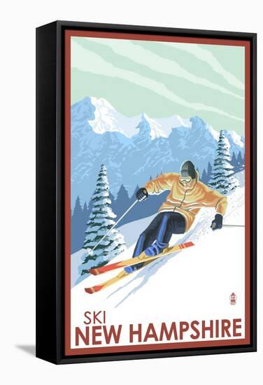 New Hampshire - Downhill Skier-Lantern Press-Framed Stretched Canvas