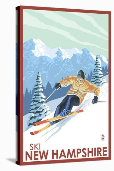 New Hampshire - Downhill Skier-Lantern Press-Stretched Canvas