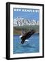 New Hampshire - Eagle Fishing-Lantern Press-Framed Art Print