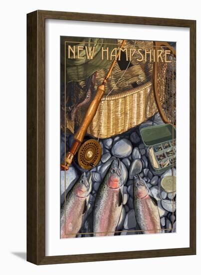 New Hampshire - Fishing Still Life-Lantern Press-Framed Art Print