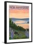 New Hampshire - Lake and Bear Family-Lantern Press-Framed Art Print