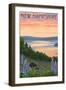 New Hampshire - Lake and Bear Family-Lantern Press-Framed Art Print