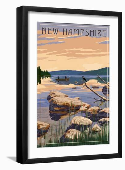 New Hampshire - Lake Sunrise Scene-Lantern Press-Framed Art Print