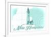 New Hampshire - Lighthouse - Teal - Coastal Icon-Lantern Press-Framed Premium Giclee Print