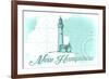 New Hampshire - Lighthouse - Teal - Coastal Icon-Lantern Press-Framed Premium Giclee Print