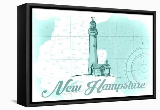 New Hampshire - Lighthouse - Teal - Coastal Icon-Lantern Press-Framed Stretched Canvas
