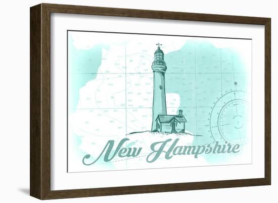 New Hampshire - Lighthouse - Teal - Coastal Icon-Lantern Press-Framed Art Print