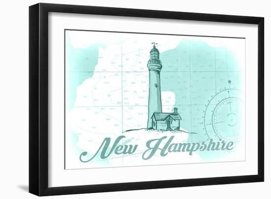 New Hampshire - Lighthouse - Teal - Coastal Icon-Lantern Press-Framed Art Print