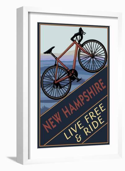 New Hampshire - Live Free and Ride - Mountain Bike-Lantern Press-Framed Art Print