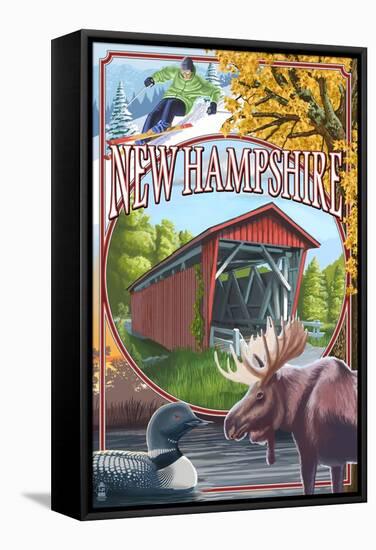 New Hampshire - Montage Scenes-Lantern Press-Framed Stretched Canvas